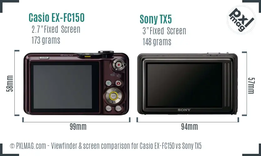 Casio EX-FC150 vs Sony TX5 Screen and Viewfinder comparison