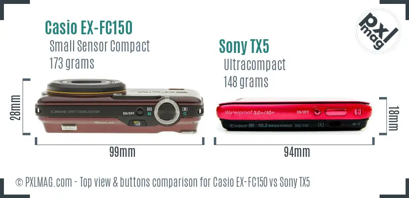 Casio EX-FC150 vs Sony TX5 top view buttons comparison