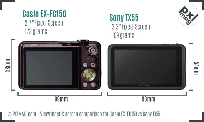 Casio EX-FC150 vs Sony TX55 Screen and Viewfinder comparison