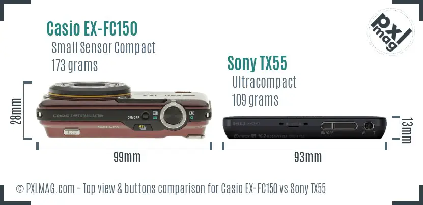 Casio EX-FC150 vs Sony TX55 top view buttons comparison