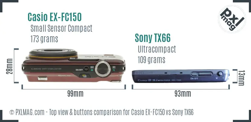 Casio EX-FC150 vs Sony TX66 top view buttons comparison