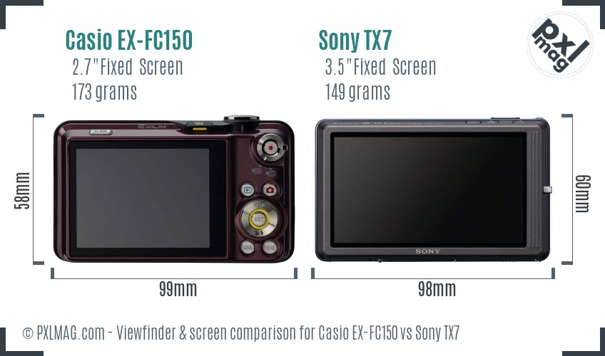 Casio EX-FC150 vs Sony TX7 Screen and Viewfinder comparison