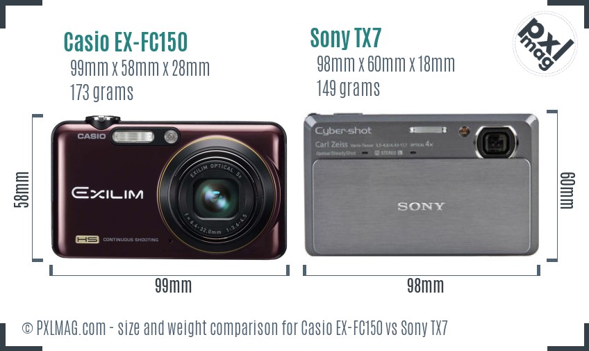 Casio EX-FC150 vs Sony TX7 size comparison