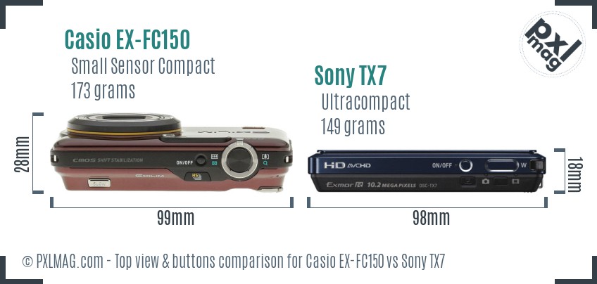 Casio EX-FC150 vs Sony TX7 top view buttons comparison