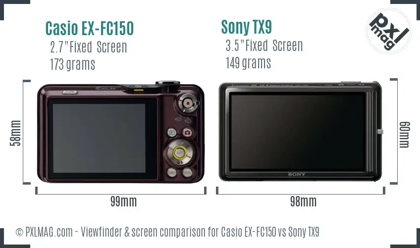 Casio EX-FC150 vs Sony TX9 Screen and Viewfinder comparison Casio EX-FC150 vs Sony TX9 Screen and Viewfinder comparison