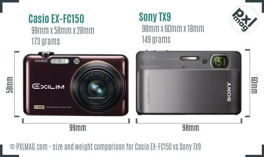 Casio EX-FC150 vs Sony TX9 size comparison Casio EX-FC150 vs Sony TX9 size comparison