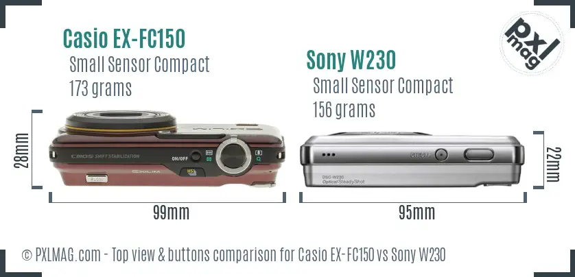 Casio EX-FC150 vs Sony W230 top view buttons comparison