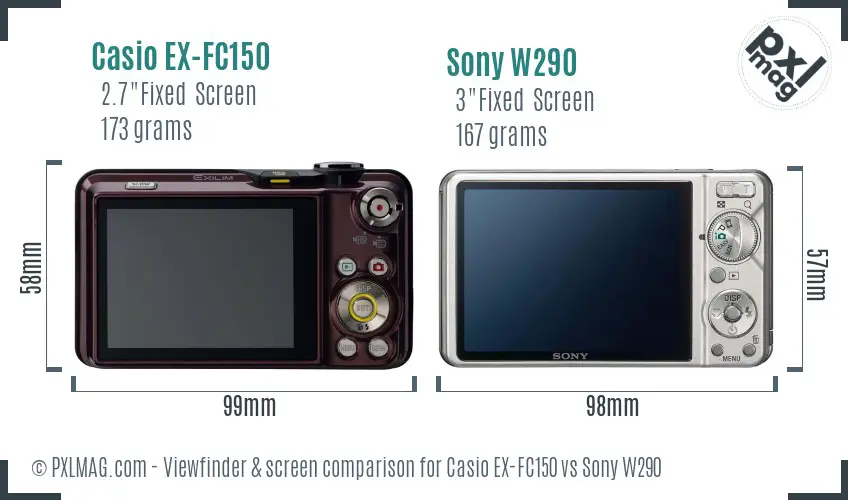 Casio EX-FC150 vs Sony W290 Screen and Viewfinder comparison Casio EX-FC150 vs Sony W290 Screen and Viewfinder comparison