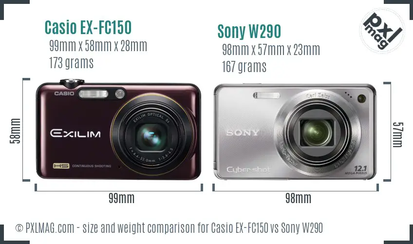 Casio EX-FC150 vs Sony W290 size comparison Casio EX-FC150 vs Sony W290 size comparison