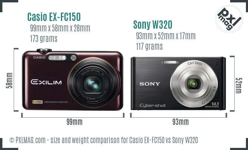 Casio EX-FC150 vs Sony W320 size comparison