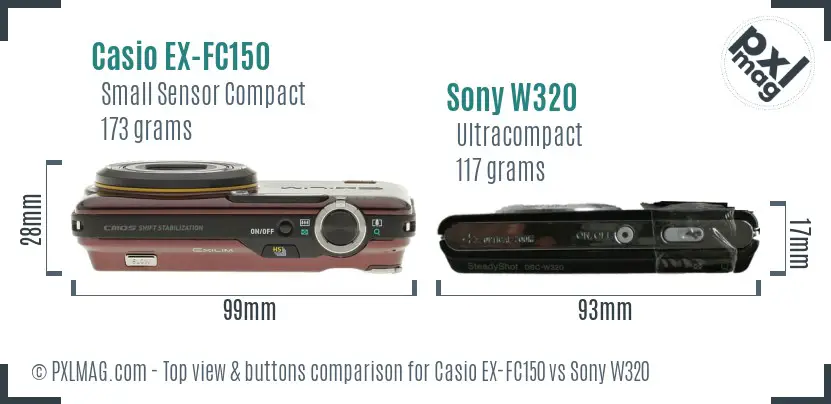 Casio EX-FC150 vs Sony W320 top view buttons comparison