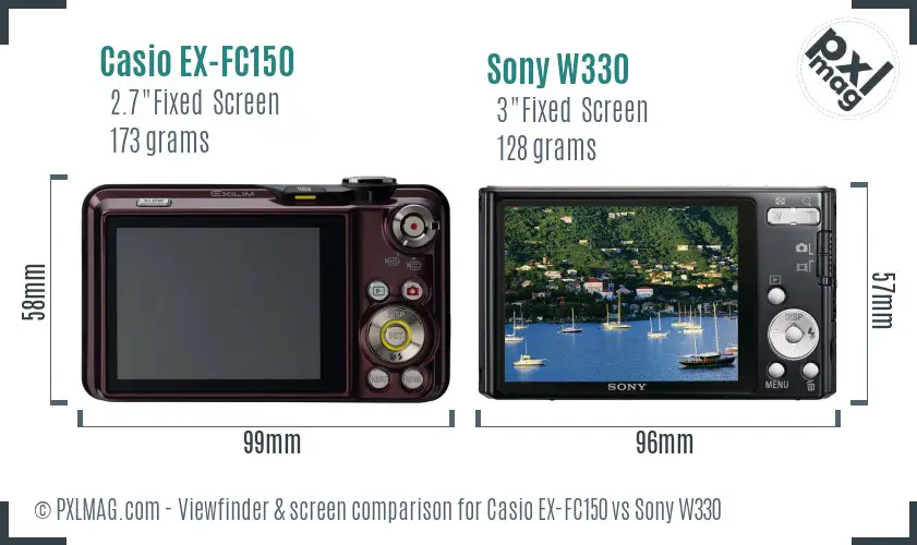 Casio EX-FC150 vs Sony W330 Screen and Viewfinder comparison