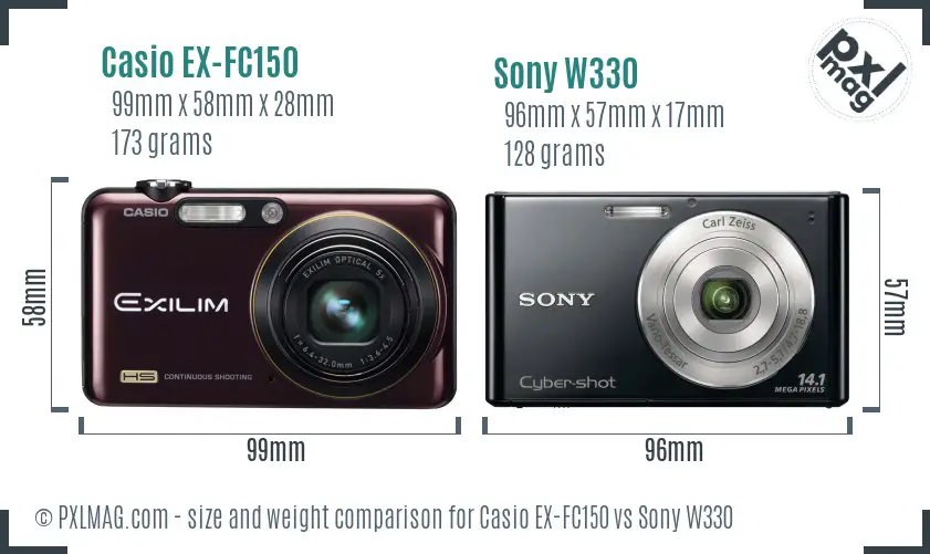 Casio EX-FC150 vs Sony W330 size comparison