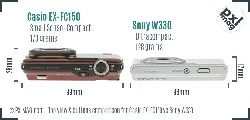 Casio EX-FC150 vs Sony W330 top view buttons comparison