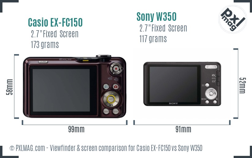 Casio EX-FC150 vs Sony W350 Screen and Viewfinder comparison