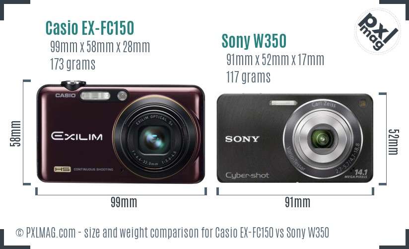 Casio EX-FC150 vs Sony W350 size comparison Casio EX-FC150 vs Sony W350 size comparison
