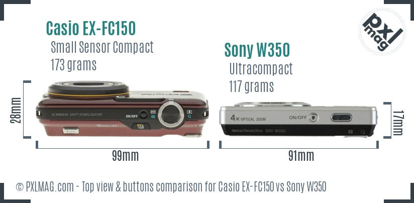 Casio EX-FC150 vs Sony W350 top view buttons comparison