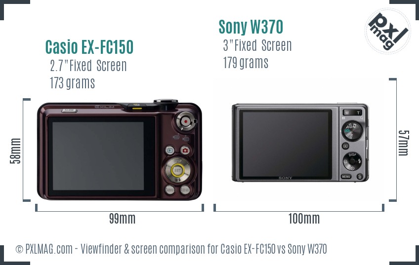 Casio EX-FC150 vs Sony W370 Screen and Viewfinder comparison