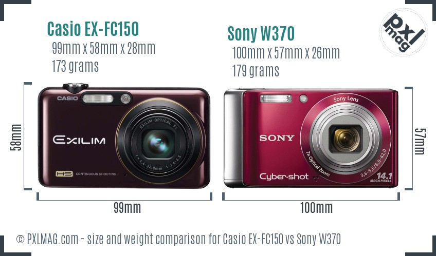 Casio EX-FC150 vs Sony W370 size comparison