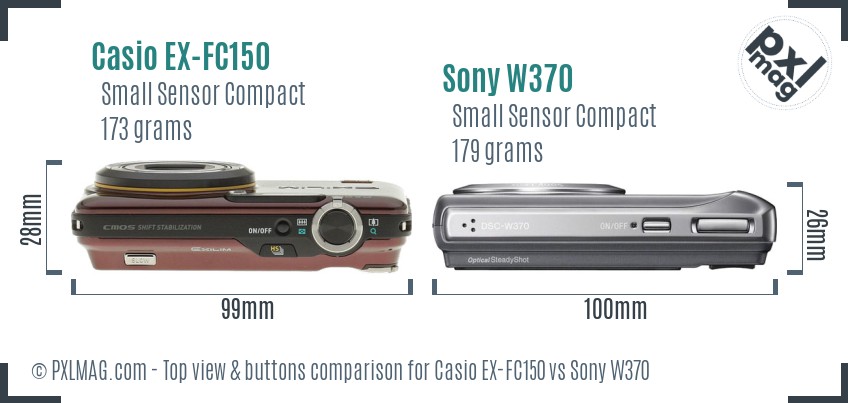 Casio EX-FC150 vs Sony W370 top view buttons comparison