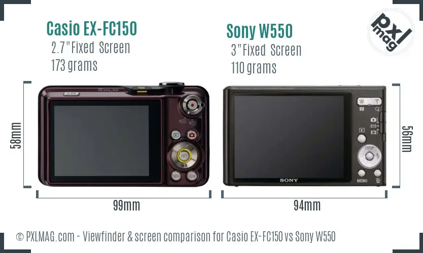 Casio EX-FC150 vs Sony W550 Screen and Viewfinder comparison Casio EX-FC150 vs Sony W550 Screen and Viewfinder comparison