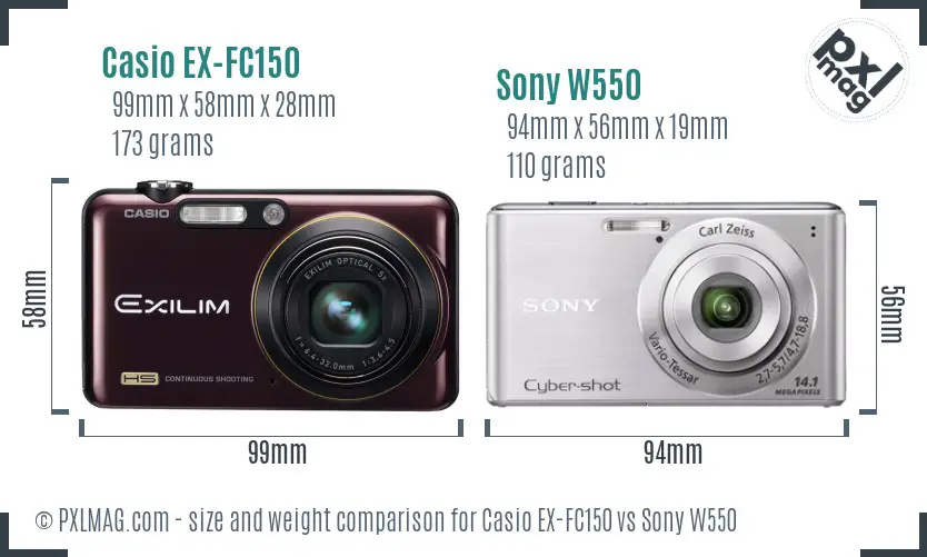 Casio EX-FC150 vs Sony W550 size comparison Casio EX-FC150 vs Sony W550 size comparison