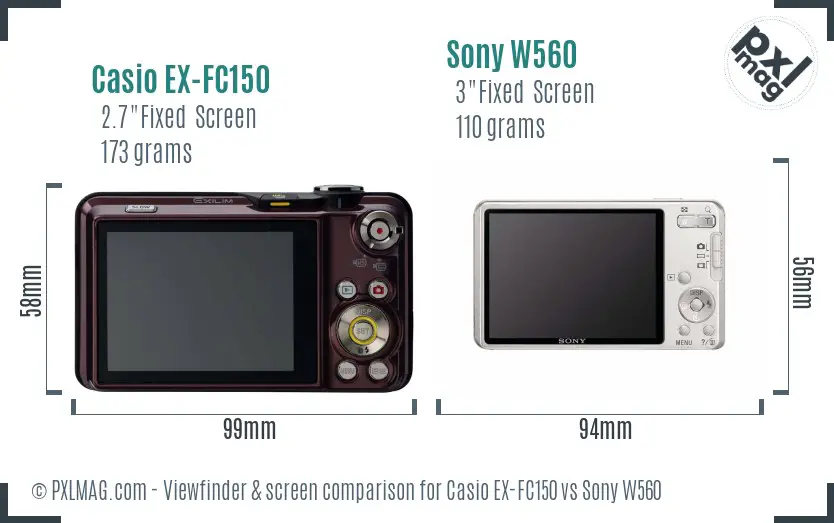Casio EX-FC150 vs Sony W560 Screen and Viewfinder comparison