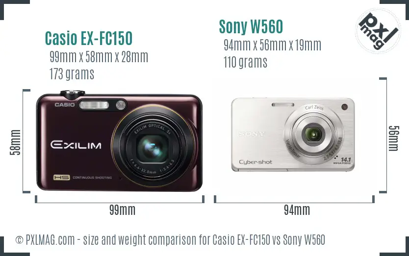Casio EX-FC150 vs Sony W560 size comparison