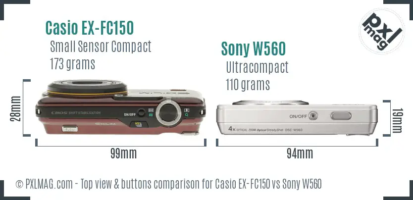 Casio EX-FC150 vs Sony W560 top view buttons comparison