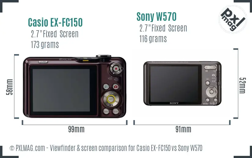 Casio EX-FC150 vs Sony W570 Screen and Viewfinder comparison