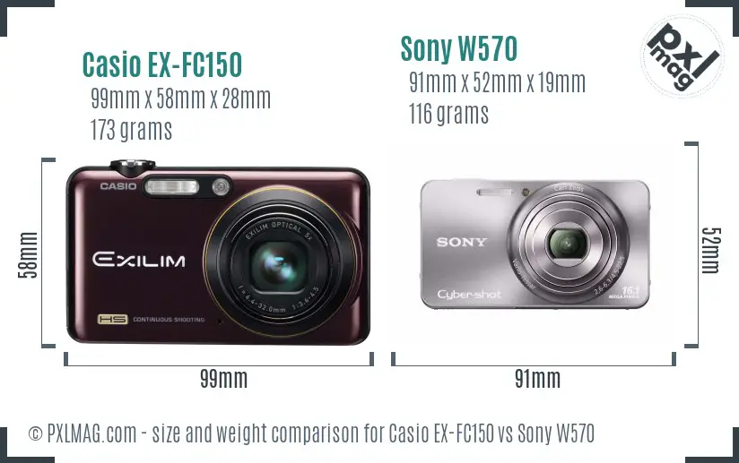 Casio EX-FC150 vs Sony W570 size comparison