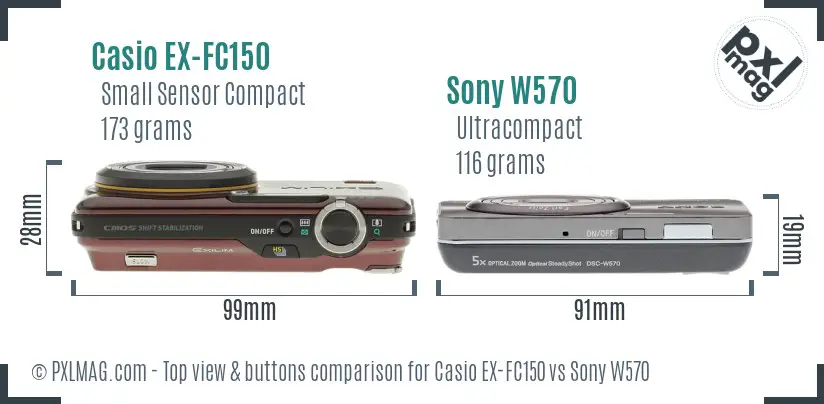 Casio EX-FC150 vs Sony W570 top view buttons comparison