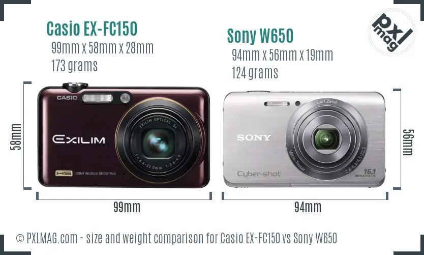 Casio EX-FC150 vs Sony W650 size comparison