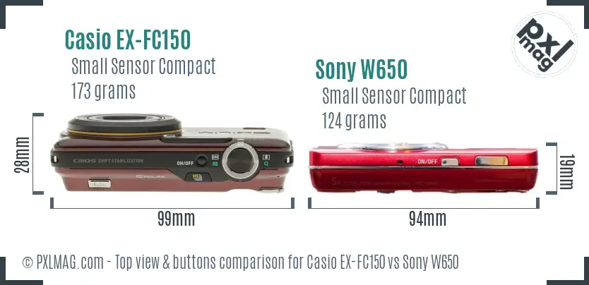 Casio EX-FC150 vs Sony W650 top view buttons comparison