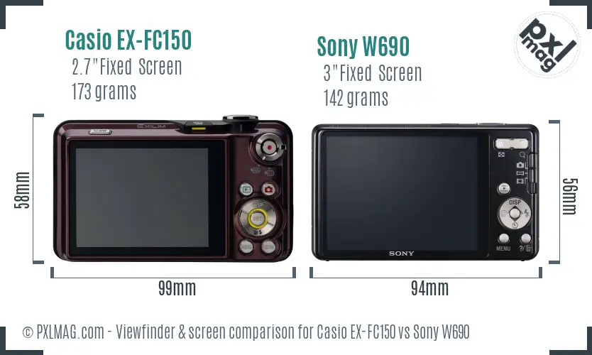 Casio EX-FC150 vs Sony W690 Screen and Viewfinder comparison