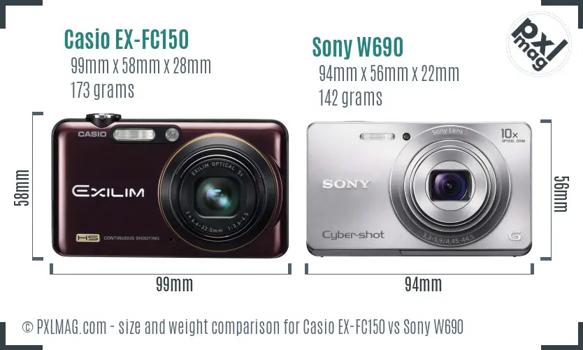 Casio EX-FC150 vs Sony W690 size comparison