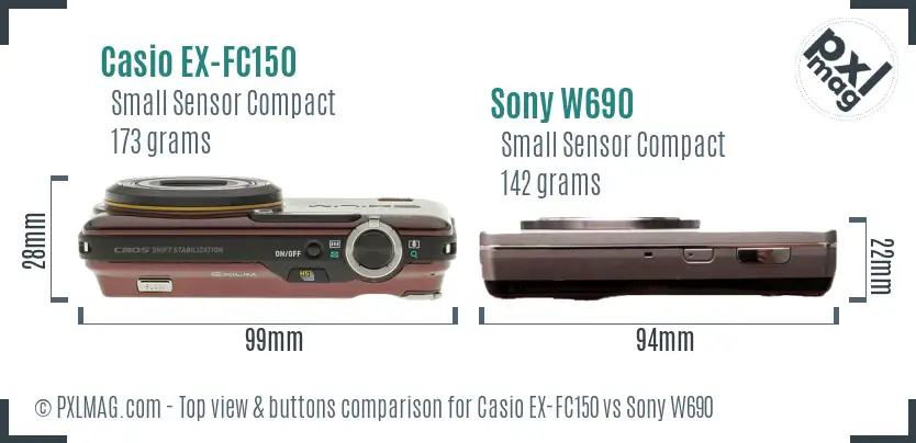 Casio EX-FC150 vs Sony W690 top view buttons comparison