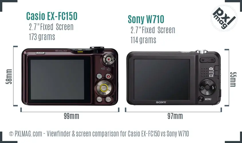 Casio EX-FC150 vs Sony W710 Screen and Viewfinder comparison