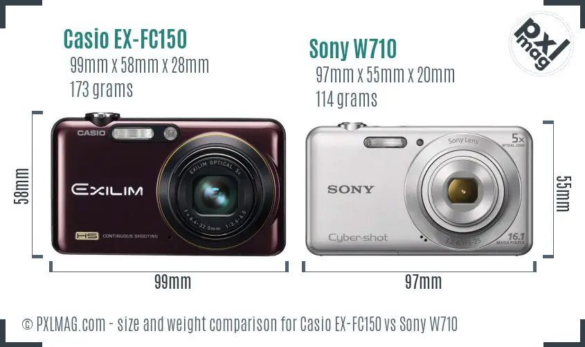 Casio EX-FC150 vs Sony W710 size comparison