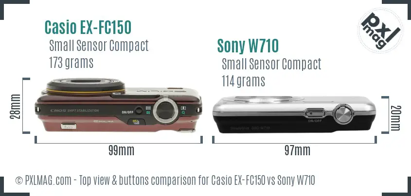 Casio EX-FC150 vs Sony W710 top view buttons comparison