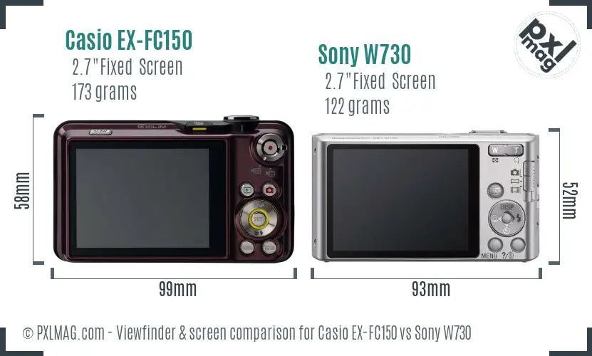 Casio EX-FC150 vs Sony W730 Screen and Viewfinder comparison