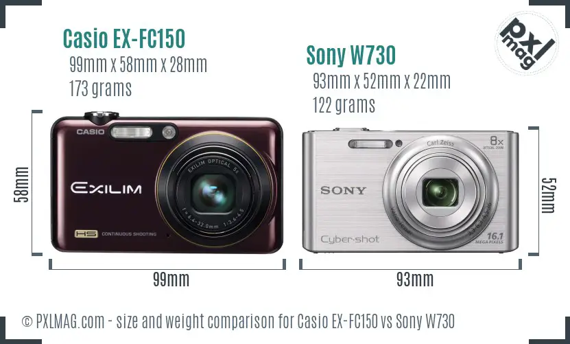 Casio EX-FC150 vs Sony W730 size comparison