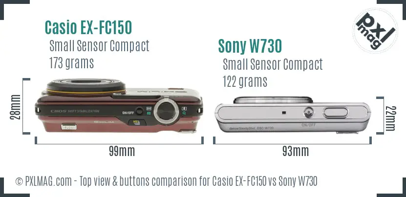 Casio EX-FC150 vs Sony W730 top view buttons comparison