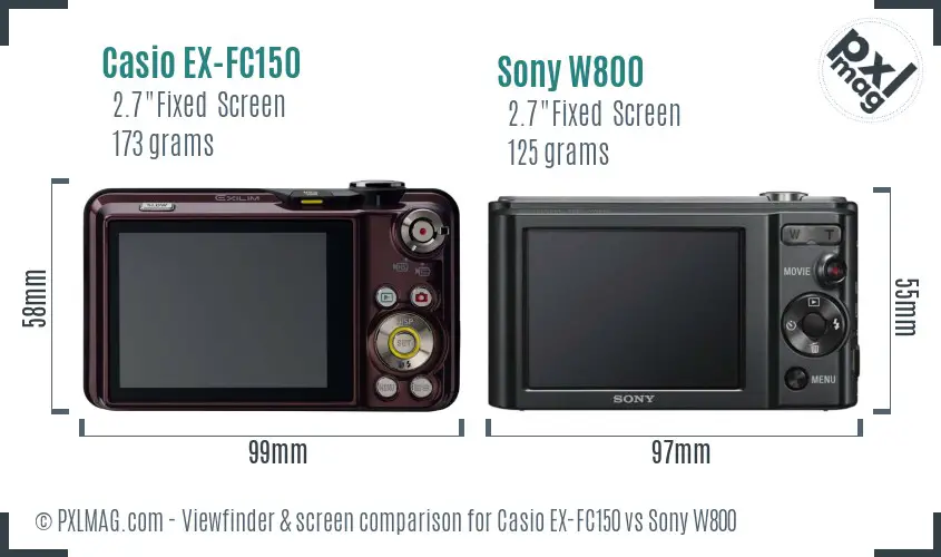 Casio EX-FC150 vs Sony W800 Screen and Viewfinder comparison