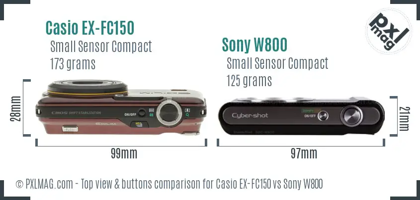 Casio EX-FC150 vs Sony W800 top view buttons comparison