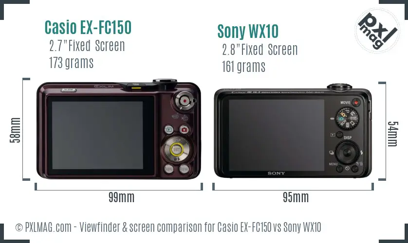 Casio EX-FC150 vs Sony WX10 Screen and Viewfinder comparison