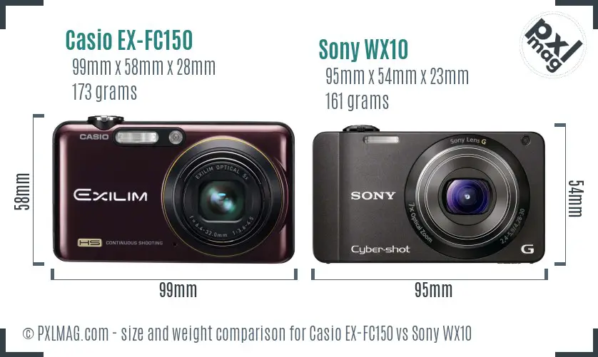 Casio EX-FC150 vs Sony WX10 size comparison