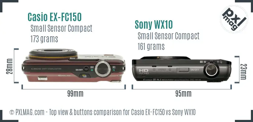 Casio EX-FC150 vs Sony WX10 top view buttons comparison