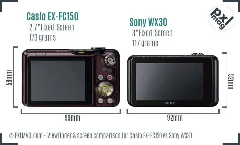 Casio EX-FC150 vs Sony WX30 Screen and Viewfinder comparison