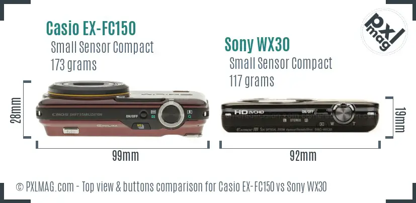 Casio EX-FC150 vs Sony WX30 top view buttons comparison